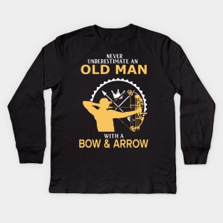 old man with bow and arrow archery slogan gift hobby archery designs hunter Kids Long Sleeve T-Shirt